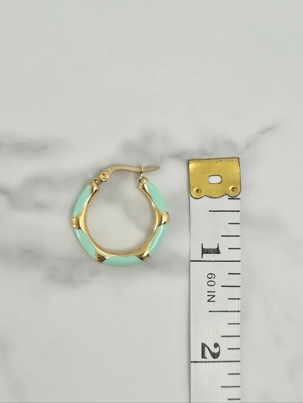 Gold & Vibrant Mint Green Enamel Bamboo Style Hoop Earrings Women Jewelry